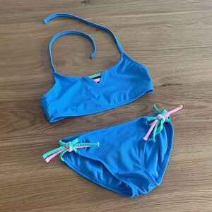 4/$20 Blue Kids 2 piece Swim Suit with Pink and Green Accents
